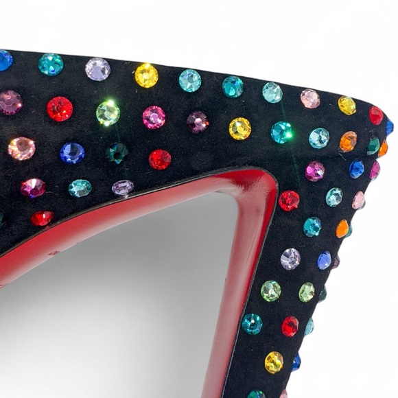Rare CHRISTIAN LOUBOUTIN Veryvee Black Bedazzled Red Sole Mules Size 37 - Picture 13 of 17